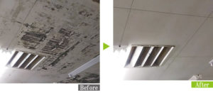 カビ汚れのスーパーマーケット天井を環境対応型特殊洗浄G-Eco工法で施工
