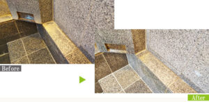 水垢汚れの温浴施設石材を環境対応型特殊洗浄G-Eco工法で施工