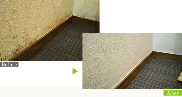 カビ汚れのクロス（壁紙）を環境対応型特殊洗浄G-Eco工法で施工