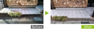 水垢・サビ汚れの店舗エントランスタイル床を環境対応型特殊洗浄G-Eco工法で施工