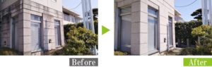 カビ汚れのコンクリート外壁を安心安全な環境対応型特殊洗浄G-Eco工法で施工