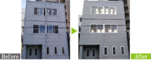 オフィスビル外壁を環境対応型特殊洗浄G-Eco工法で施工