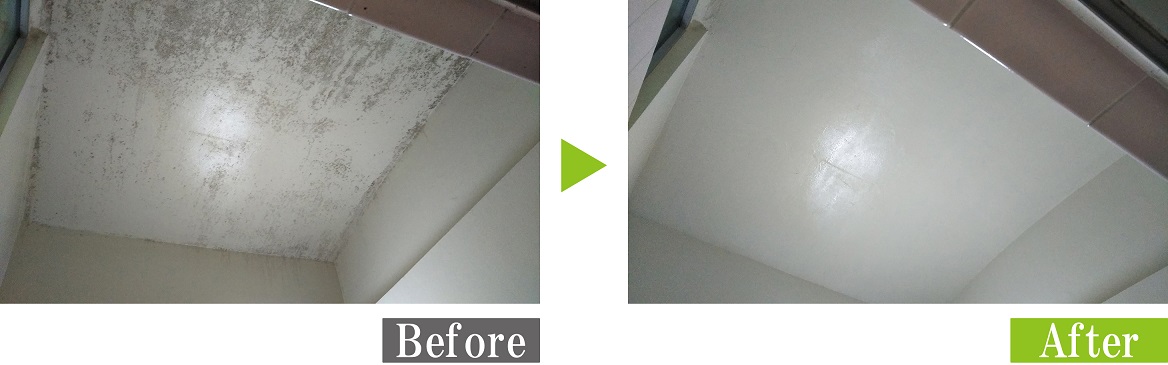 カビ汚れの浴室天井をG-Ecoシリーズ環境対応型洗浄剤カビ・ヤニで施工