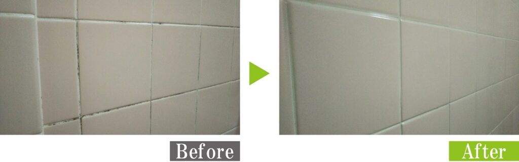 カビ汚れの浴室タイル目地を環境対応型特殊洗浄G-Eco工法で施工