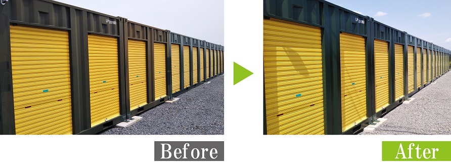 G-Eco工法で貸コンテナの劣化塗装再生施工