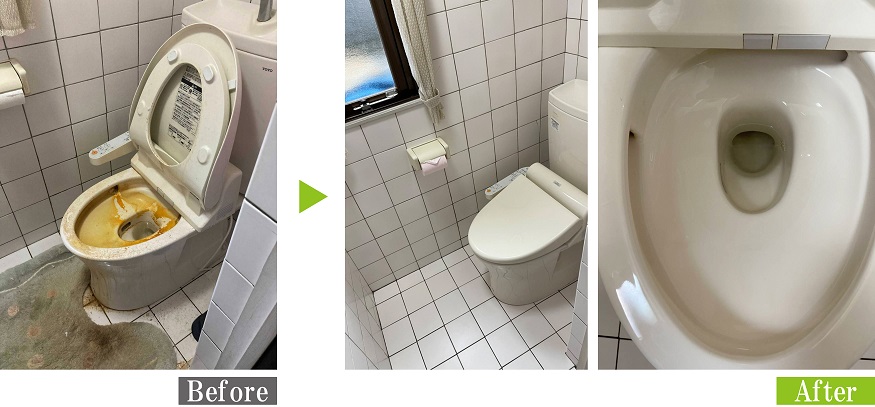 トイレの便器尿石をG-Ecoシリーズ環境対応型洗浄剤サビ・水垢で除去
